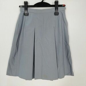 1円 スクールスカート 夏物 w58-丈48 グレー 中学 高校 プリーツ 学生服 制服 女子 中古 HK4832