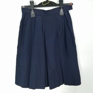 1円 スクールスカート 夏物 w58-丈49 紺 岡山総社高校 プリーツ 学生服 制服 女子 中古 HK4352