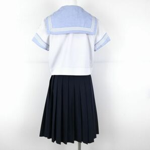 1円 セーラー服 スカート スカーフ 上下3点セット 大きいサイズ 夏物 白3本線 女子 学生服 横浜隼人中学 高校 白 制服 中古 ランクC EY8115の画像2