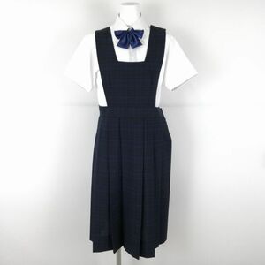 1円 ジャンパースカート リボン 170A ウエスト78 カンコー 夏物 女子 学生服 中学 高校 制服 中古 ランクB EY8064