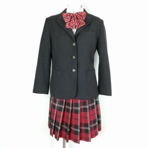 1円 ブレザー チェックスカート リボン 上下4点セット M 冬物 女子 学生服 大阪初芝立命館高校 グレー 制服 中古 ランクC EY8721