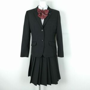 1円 ブレザー スカート リボン 上下4点セット 指定 M トンボ 冬物 女子 学生服 京都清明高校 ストライプ（黒） 制服 中古 ランクB EY8762