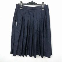 1円 スクールスカート 大きいサイズ 夏物 w72-丈63 紺 中学 高校 プリーツ 学生服 制服 女子 中古 HK5419_画像2