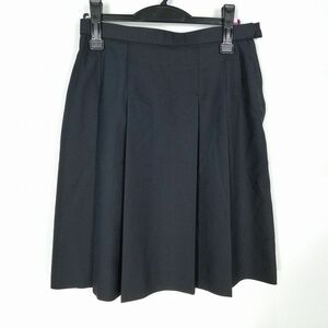 1円 スクールスカート 大きいサイズ 冬物 w72-丈55 紺 中学 高校 プリーツ 学生服 制服 女子 中古 HK4966