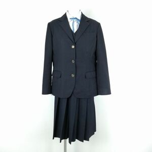 1円 ブレザー ジャンパースカート 紐タイ 上下4点セット 指定 大きいサイズ 冬物 女子 学生服 福岡若松高校 紺 制服 中古 ランクC EY9047