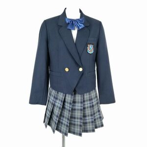 1円 ブレザー マイクロミニスカート リボン 上下4点セット 160A カンコー 冬物 女子 学生服 大阪熊取北中学 紺 制服 中古 ランクC EY9191