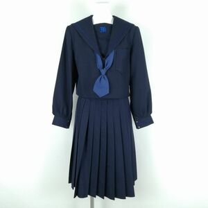 1円 セーラー服 スカート 上下3点セット 指定 165A 大きいサイズ トンボ 冬物 青1本線 女子 大阪南池田中学 紺 中古 ランクC EY8613