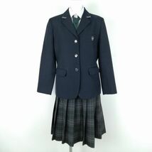 1円 ブレザー チェックスカート ネクタイ 上下4点セット カンコー 冬物 女子 学生服 大阪槻の木高校 紺 制服 中古 ランクC EY9035_画像1