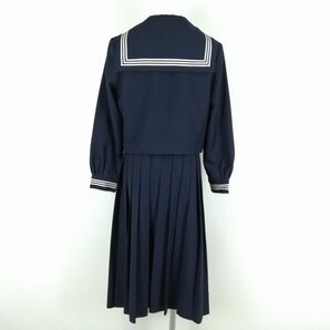 1円 セーラー服 スカート スカーフ 上下3点セット 指定 冬物 白3本線 女子 学生服 兵庫武庫川女子大学附属中学高校 紺 中古 ランクC EY8598の画像2