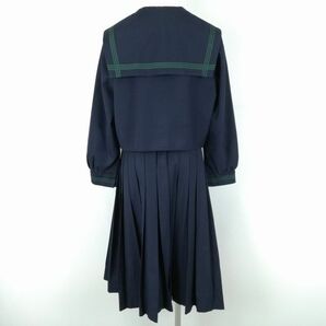 1円 セーラー服 スカート スカーフ 上下3点セット 指定 大きいサイズ 冬物 緑3本線 女子 学生服 大阪高槻第六中学 紺 中古 ランクC EY9077の画像2