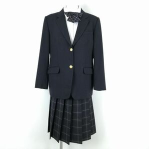 1円 ブレザー チェックスカート 上下4点セット 165B 大きいサイズ カンコー 冬物 女子 学生服 東京小平第四中学 紺 中古 ランクC EY9095の画像1