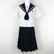 1円 セーラー服 スカート 上下2点セット 夏物 白2本線 女子 学生服 大分坂ノ市中学 白 制服 中古 ランクC EY9388_画像1