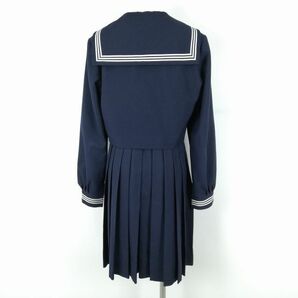 1円 セーラー服 ジャンパースカート スカーフ 上下3点セット 大きいサイズ 冬物 白3本線 女子 学生服 中学 高校 紺 中古 ランクC EY9081の画像2