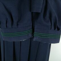 1円 セーラー服 スカート スカーフ 上下3点セット 大きいサイズ 冬物 緑3本線 女子 学生服 宮崎 本郷中学 紺 制服 中古 ランクC EY9339_画像4