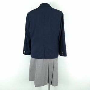 1円 ブレザー チェックスカート リボン 上下4点セット 大きいサイズ 冬物 女子 学生服 中学 高校 紺 制服 中古 ランクC EY9347の画像2