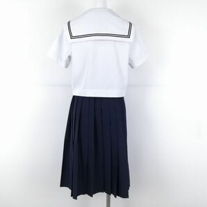 1円 セーラー服 スカート スカーフ 上下3点セット 夏物 黒2本線 女子 学生服 福岡飯塚第二中学 白 制服 中古 ランクC EY9314の画像2