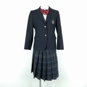 1円 ブレザー チェックスカート リボン 上下4点セット S トンボ 冬物 女子 学生服 東京小金井市立南中学 紺 制服 中古 ランクC EY9092