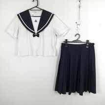 1円 セーラー服 スカート リボン 上下3点セット 大きいサイズ 富士ヨット 夏物 白1本線 女子 学生服 佐賀浜玉中学 白 中古 ランクC EY3135_画像1