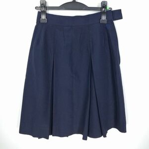 1円 スクールスカート 夏物 w66-丈55 紺 中学 高校 プリーツ 学生服 制服 女子 中古 HK6038