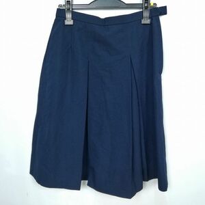 1円 スクールスカート 冬物 w69-丈60 紺 中学 高校 プリーツ 学生服 制服 女子 中古 HK5978