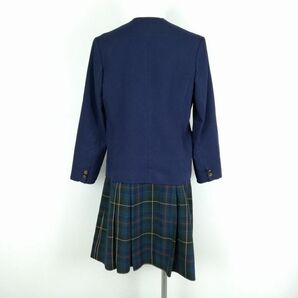 1円 イートン チェックスカート リボン 上下4点セット 指定 大きいサイズ 冬物 女子 学生服 中学 高校 花紺 制服 中古 ランクC EY8720の画像2