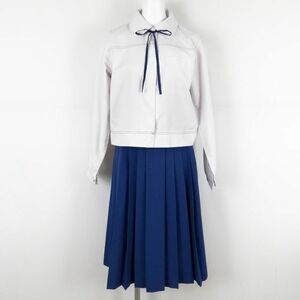 1円 ブラウス スカート スカーフ 上下3点セット M 大きいサイズ 中間服 女子 学生服 鹿児島西紫原中学 白 制服 中古 ランクC EY9206