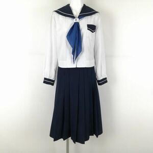 1円 セーラー服 スカート スカーフ 上下3点セット M 中間服 白1本線 女子 学生服 中学 高校 白 制服 中古 ランクC EY9399