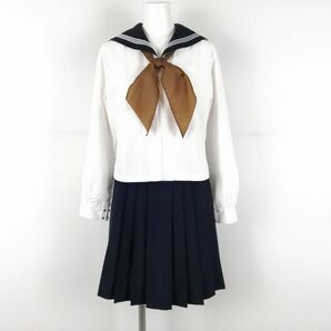 1円 セーラー服 スカート 上下3点セット カンコー 中間服 白3本線 女子 学生服 佼成学園女子中学高校 白 制服 中古 ランクC EY9676の画像1