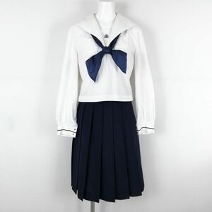 1円 セーラー服 スカート スカーフ 上下3点セット 中間服 女子 学生服 熊本鹿本高校 白 制服 中古 ランクC EY9413