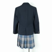 1円 ブレザー チェックスカート リボン 上下4点セット M 冬物 女子 学生服 神奈川白鵬女子高校 紺 制服 中古 ランクC EY9718_画像2