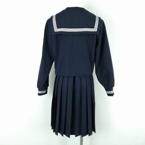 1円 セーラー服 ジャンパースカート スカーフ 上下3点セット 冬物 白3本線 女子 学生服 中学 高校 紺 制服 中古 ランクC EY9340の画像2