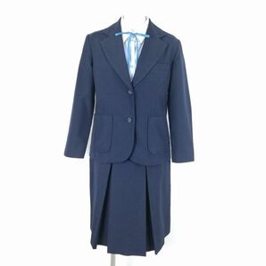 1円 ブレザー スカート 紐タイ 上下4点セット 冬物 女子 学生服 中学 高校 紺 制服 中古 ランクB EY9595の画像1