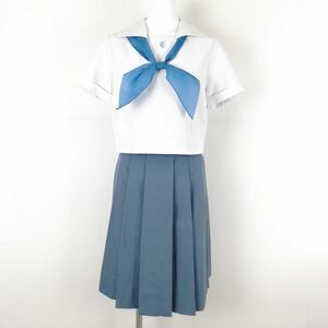 1円 セーラー服 スカート スカーフ 上下3点セット 155A 夏物 女子 学生服 大分竹田高校 白 制服 中古 ランクC EY9709