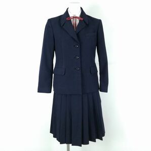 1円 ブレザー スカート 紐タイ 上下4点セット 冬物 女子 学生服 中学 高校 紺 制服 中古 ランクC EY9777の画像1