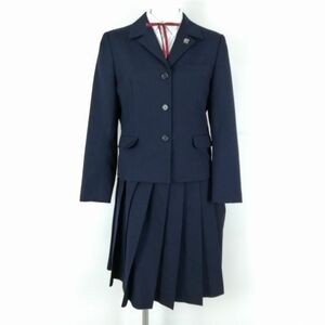 1円 ブレザー スカート 紐タイ 上下4点セット 160A 冬物 女子 学生服 中学 高校 紺 制服 中古 ランクB EY9764