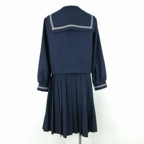 1円 セーラー服 スカート スカーフ 上下3点セット 大きいサイズ 富士ヨット 冬物 白2本線 女子 福井藤島高校 紺 中古 ランクC EY9746の画像2