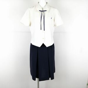 1円 ブラウス スカート 紐タイ 上下3点セット 指定 L トンボ 夏物 女子 学生服 兵庫琴丘高校 白 制服 中古 ランクC EY9805