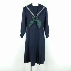 1円 セーラー服 ジャンパースカート スカーフ 上下3点セット 富士ヨット 冬物 白3本線 女子 学生服 中学 高校 紺 制服 中古 ランクC EY9870