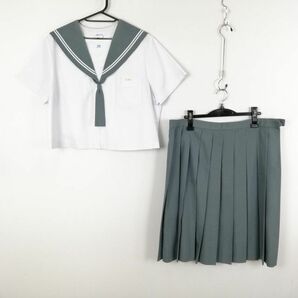 1円 セーラー服 スカート ネクタイ 上下3点セット 大きいサイズ 特大 夏物 白2本線 女子 学生服 大分野津中学 白 制服 中古 ランクC EY9890の画像1