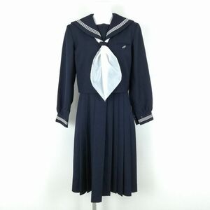 1円 セーラー服 ジャンパースカート スカーフ 上下3点セット 冬物 白3本線 女子 学生服 熊本八代高校 紺 制服 中古 ランクC EY9060