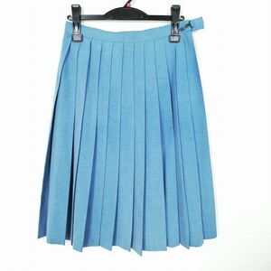 1円 スクールスカート 夏物 w63-丈64 水色 中学 高校 プリーツ 学生服 制服 女子 中古 IN5019