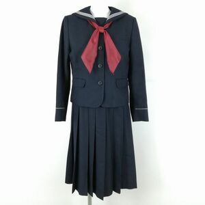 1円 セーラー服 ジャンパースカート 上下3点セット 指定 カンコー 冬物 白3本線 女子 学生服 熊本水俣袋中学 紺 中古 ランクC EY9522