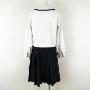 1円 セーラー服 スカート 紐タイ 上下3点セット 中間服 青1本線 女子 学生服 大分竹田南高校 白 制服 中古 ランクC EY9758の画像2