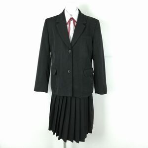 1円 ブレザー スカート 紐タイ 上下4点セット LL 大きいサイズ オリーブデオリーブ 冬物 女子 学生服 中学 高校 黒 中古 ランクC NA0117