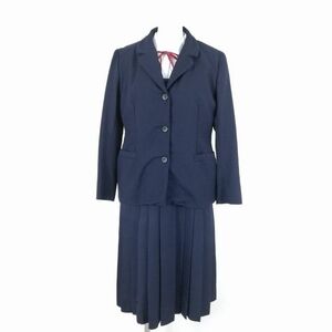 1円 ブレザー ジャンパースカート 紐タイ 上下4点セット 冬物 女子 学生服 中学 高校 紺 制服 中古 ランクC EY9621