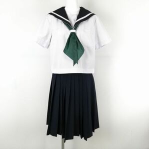 1円 セーラー服 スカート スカーフ 上下3点セット 160A 夏物 白1本線 女子 学生服 中学 高校 白 制服 中古 ランクC NA0064の画像1