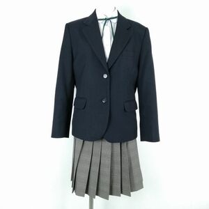 1円 ブレザー チェックスカート 紐タイ 上下4点セット パリス LL 大きいサイズ 冬物 女子 学生服 中学 高校 紺 制服 中古 ランクC NA0072