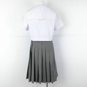 1円 セーラー服 スカート スカーフ 上下3点セット 夏物 白3本線 女子 学生服 中学 高校 白 制服 中古 ランクC EY9447の画像2