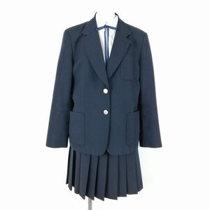 1円 ブレザー スカート 紐タイ 上下4点セット 170A 大きいサイズ 冬物 女子 学生服 中学 高校 紺 制服 中古 ランクB NA0081