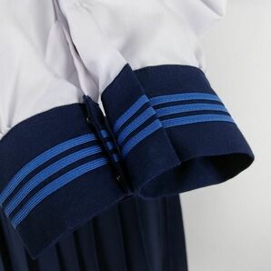 1円 セーラー服 スカート スカーフ 上下3点セット 大きいサイズ 中間服 青3本線 女子 学生服 高知南高校 白 制服 中古 ランクC NA0087の画像4